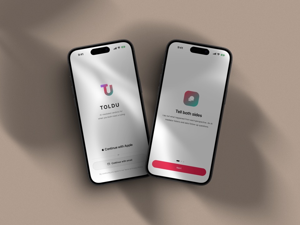The ToldU welcome screen inviting you to lay out both sides of an argument