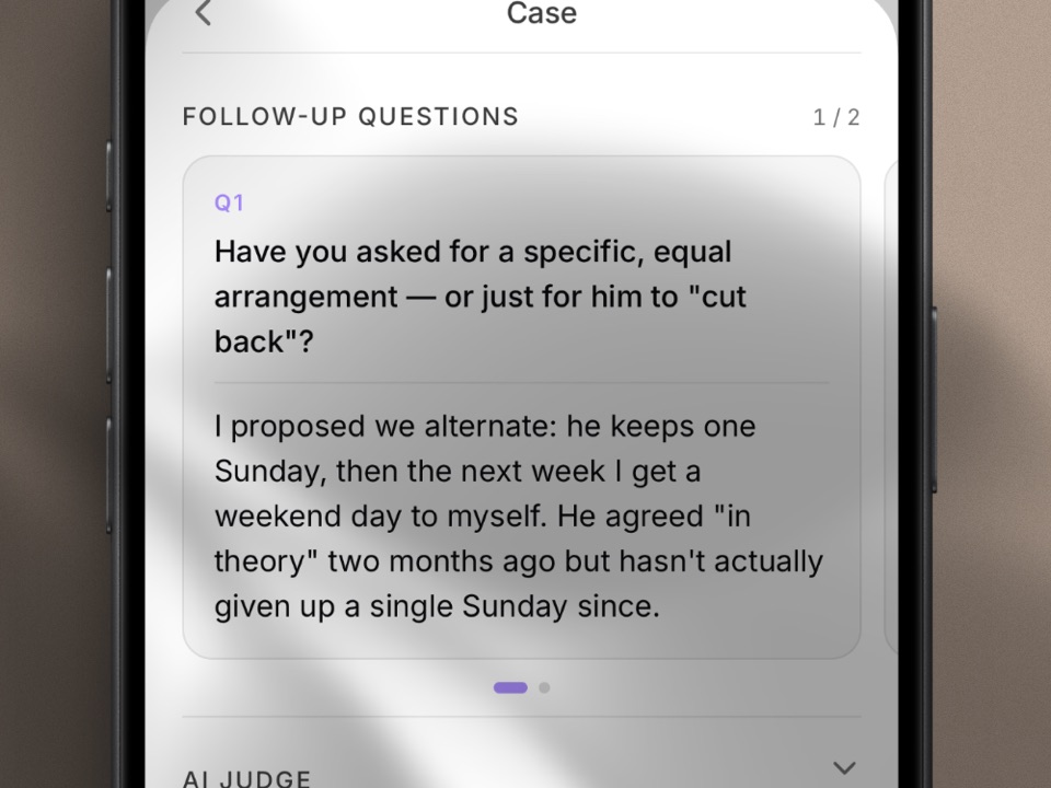 A case screen showing follow-up question 1 of 2 and the answer given to it